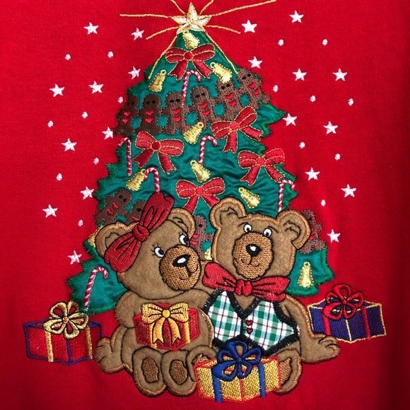 Christmas Sweatshirt Womens Size Medium Red Vintage Bears Crew Neck - Picture 3 of 10